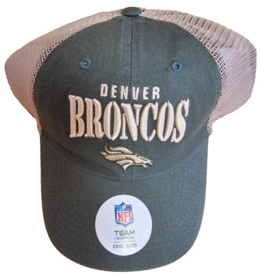 New! NFL Denver Broncos Mesh Adjustable Football Hat - Tan and Army Green 
