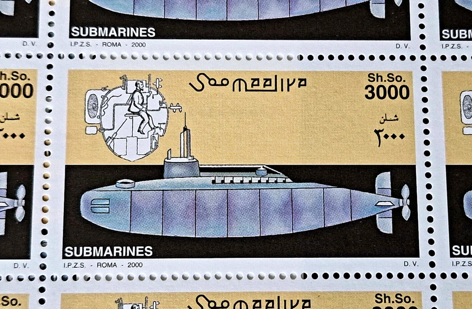 Somalia 2000 MNH Submarines U Boats 60 Stamps 3 Full Sheets Mi €280.00 - Image 2 of 4