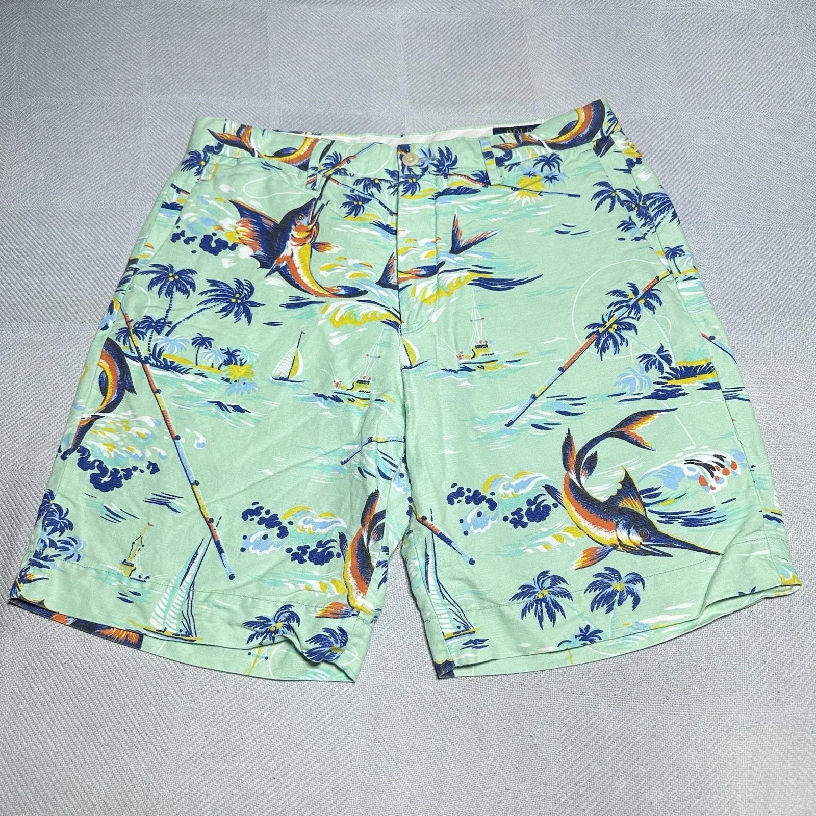 Polo Ralph Lauren Tropical Marlin Sailing Linen Blend Classic Fit Shorts Size 32
