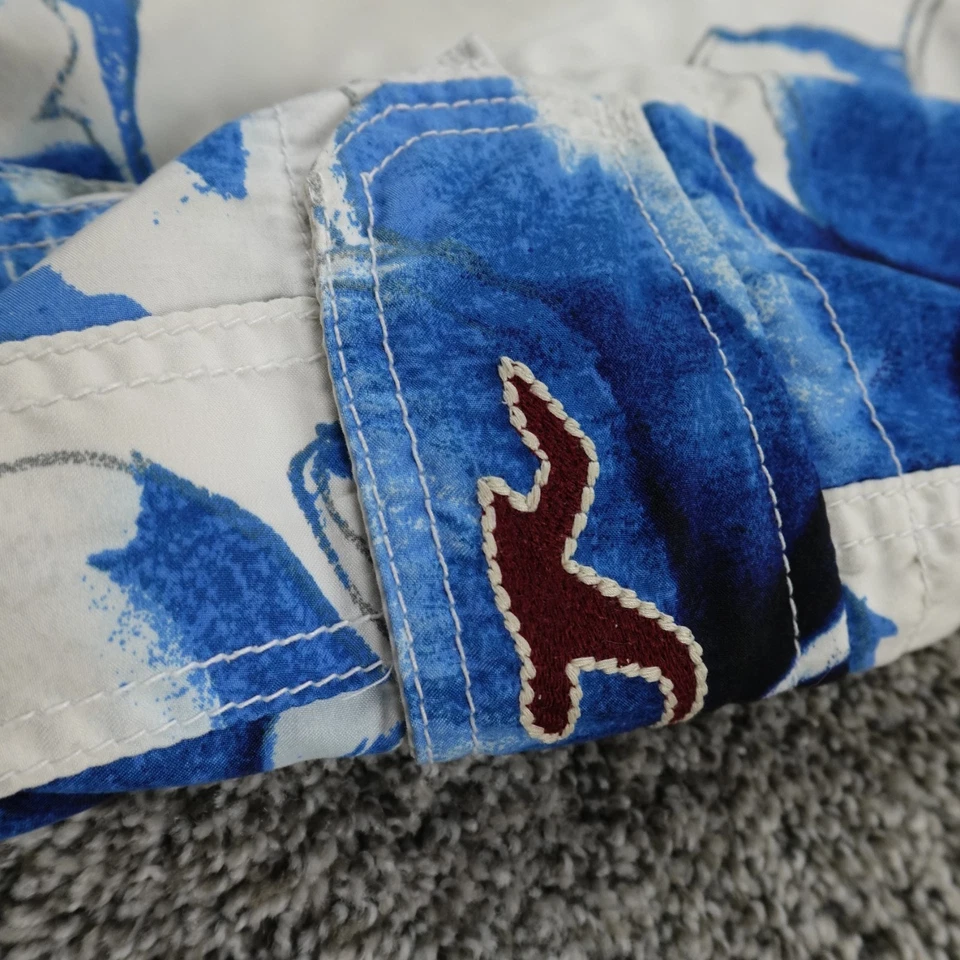 Винтажный Hollister шорты мужские S синий белый цветочный гавайский грузовой плавки 90-х Y2K - Изображение 2 из 4