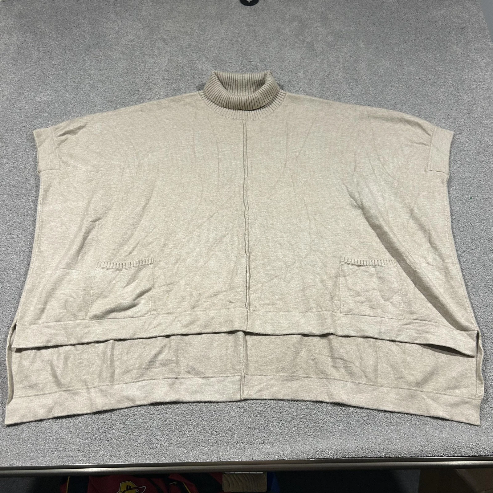 Chalice Cape Jumper Womens M Beige Knit Turtleneck Poncho Sleeveless Layering