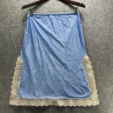 VTG Lace Trim Half Slip Skirt Womens Medium Light Blue Nylon Lingerie Petticoat