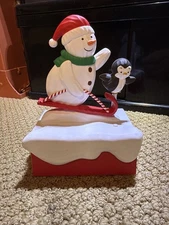 Hallmark Christmas Snow Many Memories Sledding Sledders Snowman Music Motion