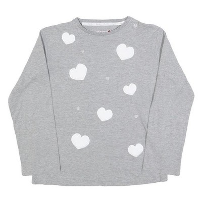 AUSTRALIAN Damen Sweatshirt Grau S Baumwoll-Mix Rundhals Herz-Print