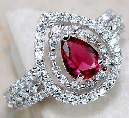 4CT Treated Ruby & White Topaz 925 Sterling Silver Ring Jewelry Sz 6 ...