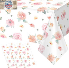 3 Pcs Spring Floral Tablecloth, Pink Wildflower Plastic Disposable Tablecloth Re