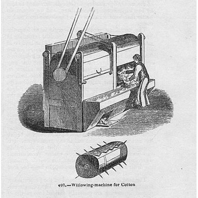 INDUSTRIE Eine Weidenmaschine für Baumwolle - Antikdruck 1851