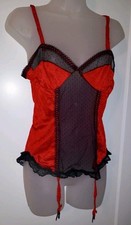 Vintage 80s Nan Flower Red Nylon Sheer Black Lace Teddy Garters Lingerie M