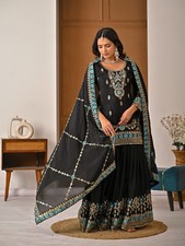 New Latest Heavy Vichitra Silk Black Top Palazzo With Dupatta For Party Wear