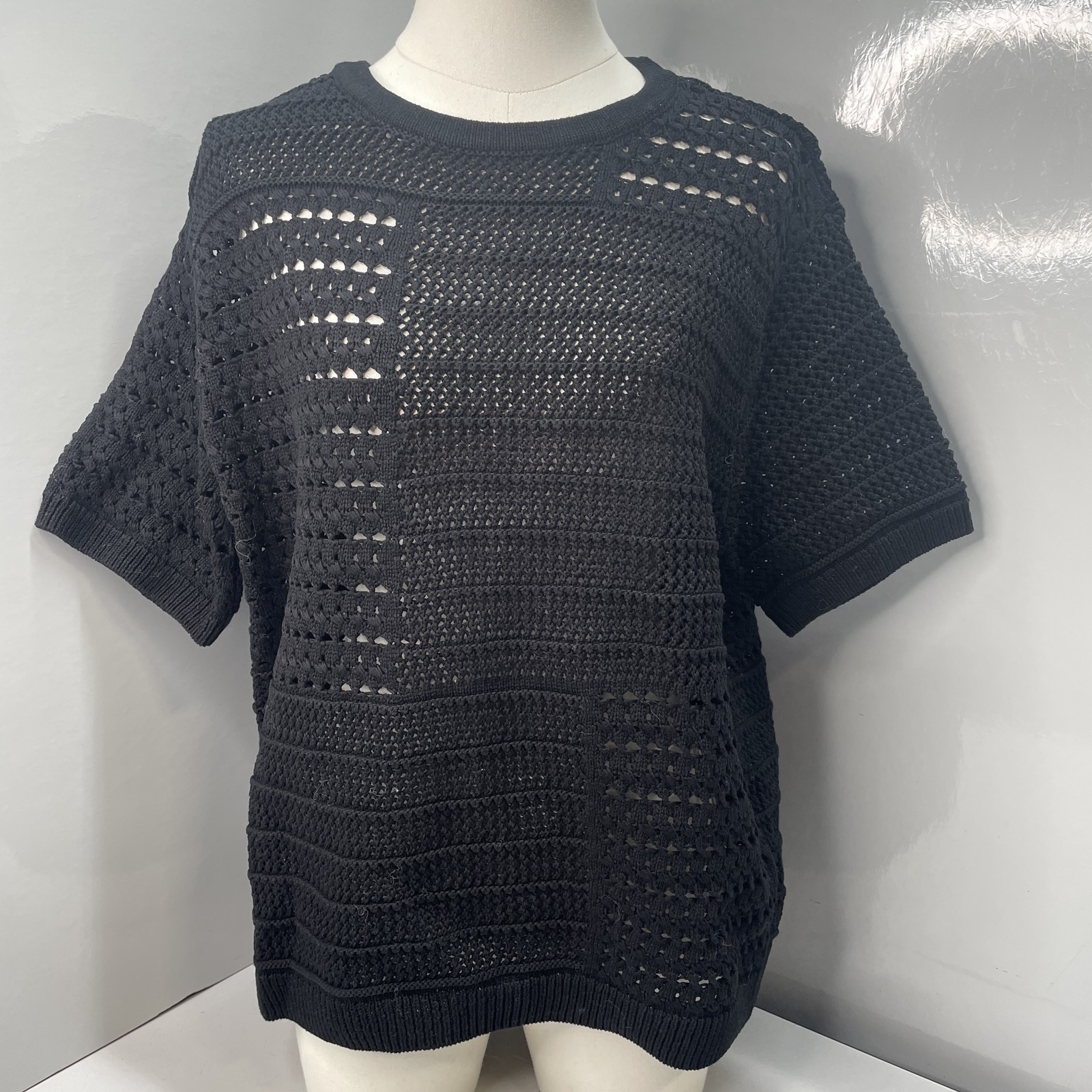 M.M. LAFLEUR Womens Knit Top Black Size XXL Sina Crochet Short Sleeve Cotton