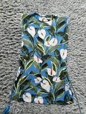 Farm Rio Dress Womens Medium Blue Anthurium Garden Floral Mini Organic Cotton