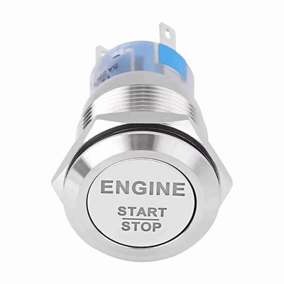 Push Button Starter Switch, 19mm 12V Car Engine Start Button Switch, Waterproof 