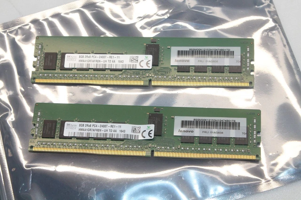 SK HYNIX / LENOVO .. 16Gb DDR4 ECC (2x8) PC4-2400T-RE1-11 / 01AG608 pour P410 .. - Photo 2/4
