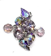 Weiss Purple Clear Rhinestone Earrings Clip On Jewelry Vintage