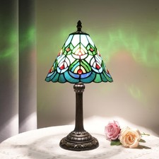 Tiflris Green Peacock Decor Small Tiffany Style Table Lamp Antique Stained