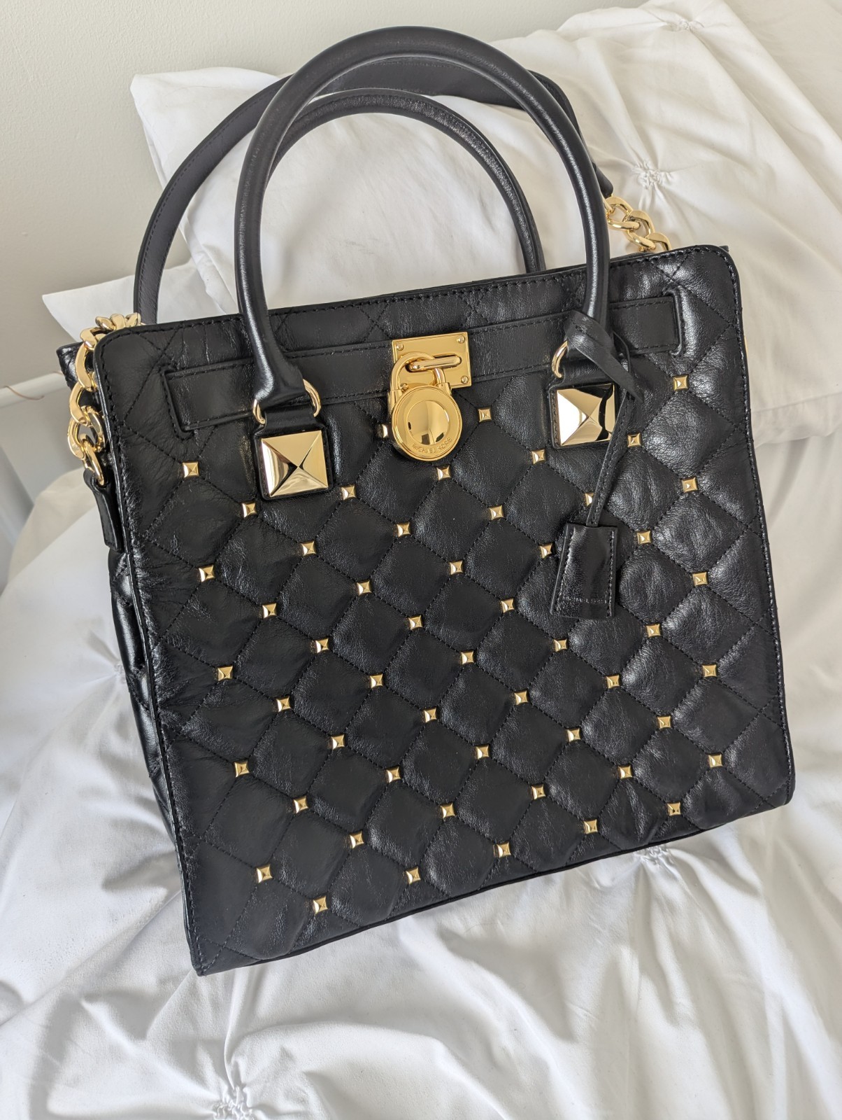 Michael Kors Tote - Hamilton Gold Studded Leather Quilted Tote Bag NEW RRP £350