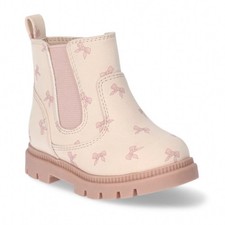 Wonder Nation Infant Girls Chelsea Boots Size 3 Bow Print Pink Cream NWT