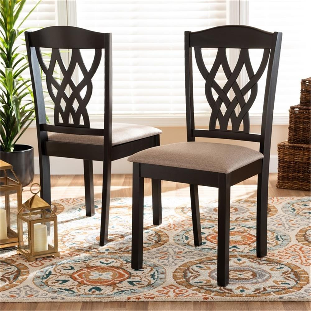 Baxton Studio Upholstered and Brown Finished Wood 2-Piece Dining Chair Set