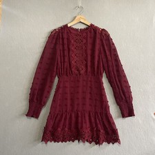 Lulus Lust Or Love Wine Red Embroidered Lace Long Sleeve Dress Textured XS
