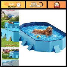 Large Dog Pool - Foldable Hard Plastic, 71"x39"x12" - Outdoor Pet Water Fun