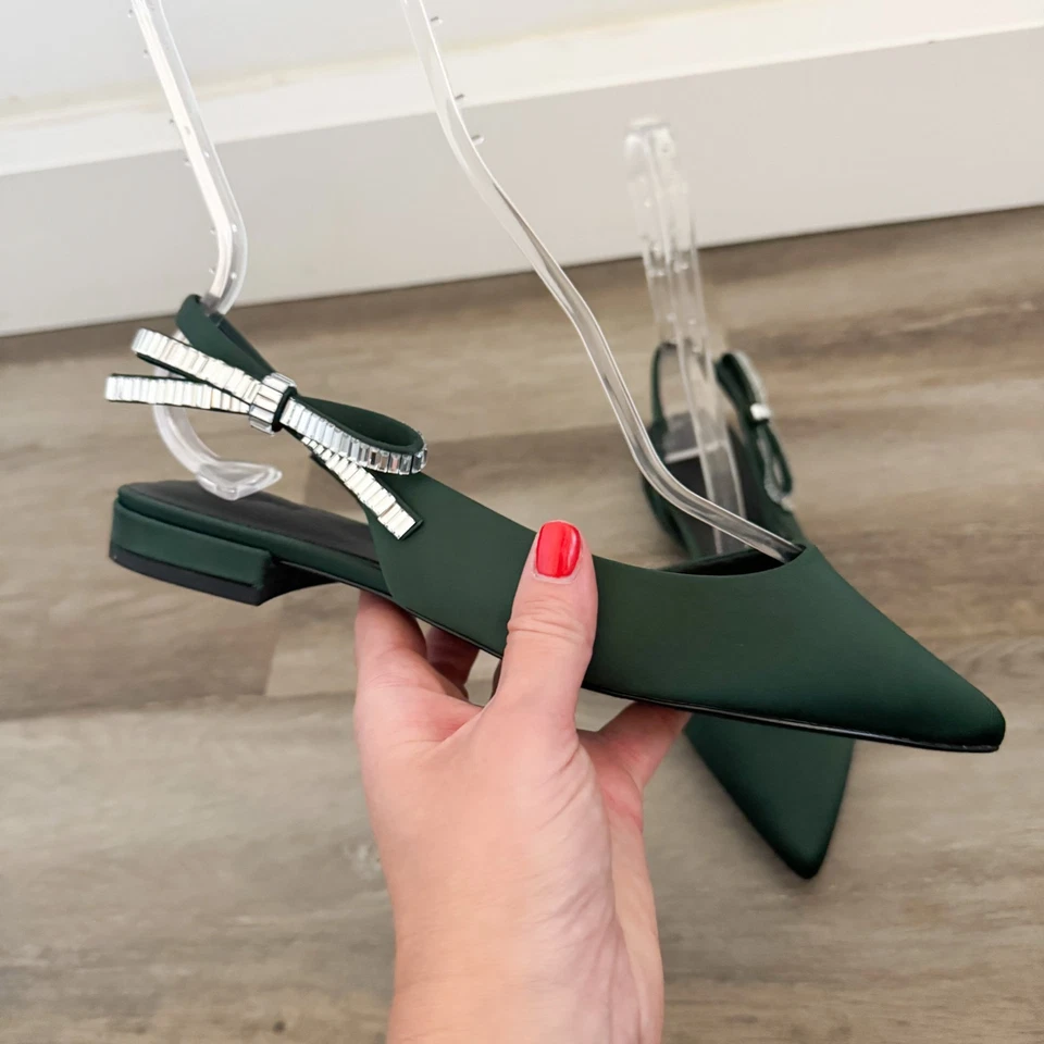 NUEVO Ted Baker Green Jewel Bow Jane Slingback D'orsay Flats EU 8 / US 7.5NEW Ted Foto 4 de 4