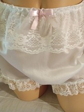 Hi Waist Style, Granny Panty Sz L -7, 25-36" Unisex White Nylon, Lace Handmade