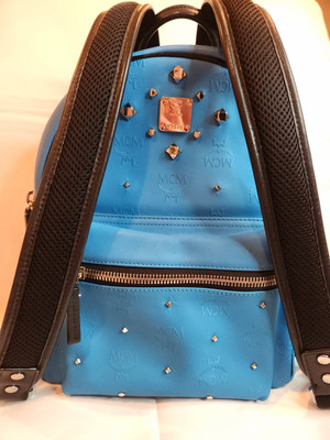 MCM Blue Monogram Studded Backpack / MCM Book Bag / MCM Backpack