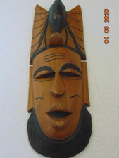 Hand Carved Wooden Tribal Mask. Wall Mounting Attached (B)