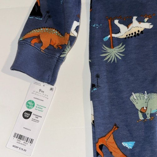 Carter's Baby Boys' Cotton Zip-up Sleep N Play Navy Blue Dinosaurs 9 Months - Picture 10 of 14