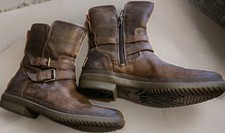 UGG Boots Simmens Brown Leather Shearling Waterproof Moto Women Size 8 Zip Lined