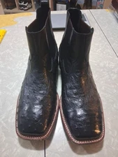 Ariat Booker Chelsea Wide Square Toe Ostrich Leather Slip-On Boots Men's Sz 12EE