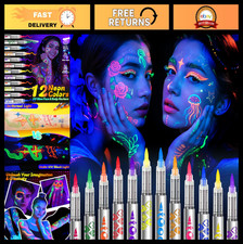 12 Colors UV Neon Face Paint Markers - Glow in the Dark Body Paint for Parties,