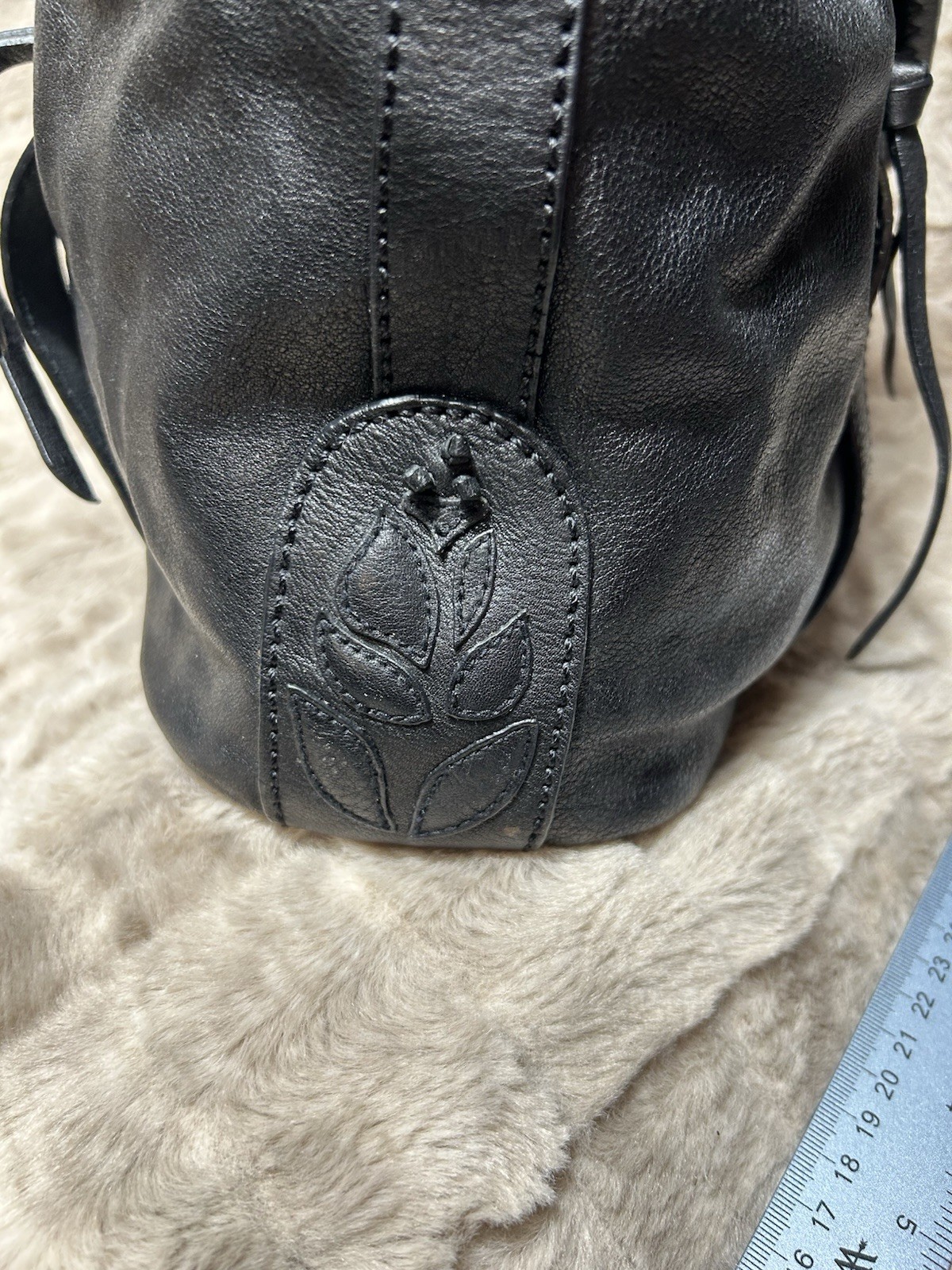 Rare LOCKHEART Brighton Black Boho Style Vintage Leather Large shoulder Bag image 3