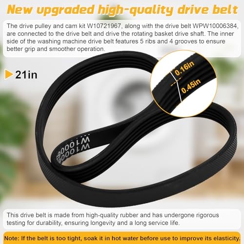 W10721967 Washer Pulley Clutch Kit, W10006384 Drive Belt Black 