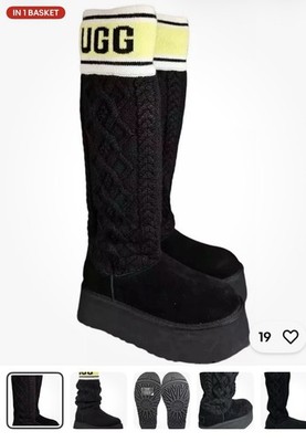 UGG Black Knit Knee High Platform Boots Round Toe Pull On Size 7 for Women