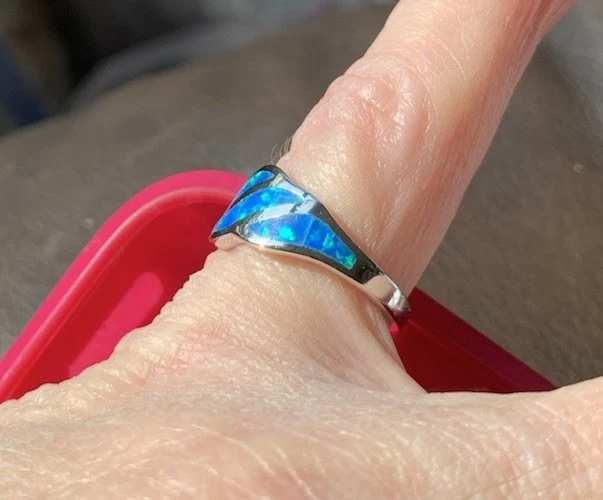 Nuevo oro blanco 18k relleno ópalo azul onda incrustación-talla 5 Foto 3 de 4