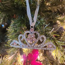 SPARKLING Silver Pink RHINESTONE JEWEL PRINCESS TIARA CROWN CHRISTMAS ORNAMENT