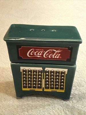 Vintage Coca Cola Green Ceramic Cooler Salt & Pepper Shakers