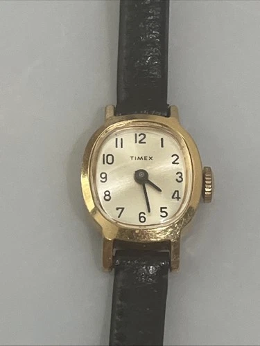 Vintage 1980's Timex Watch Women's 17mm Gold Tone Manual Wind 17mm Collectible
