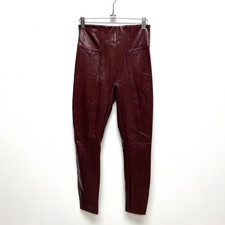 Spanx Womens Wine Merlot Faux Leather Power Waistband Pull On Skinny Leggings S