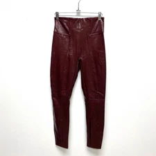 Spanx Womens Wine Merlot Faux Leather Power Waistband Pull On Skinny Leggings S