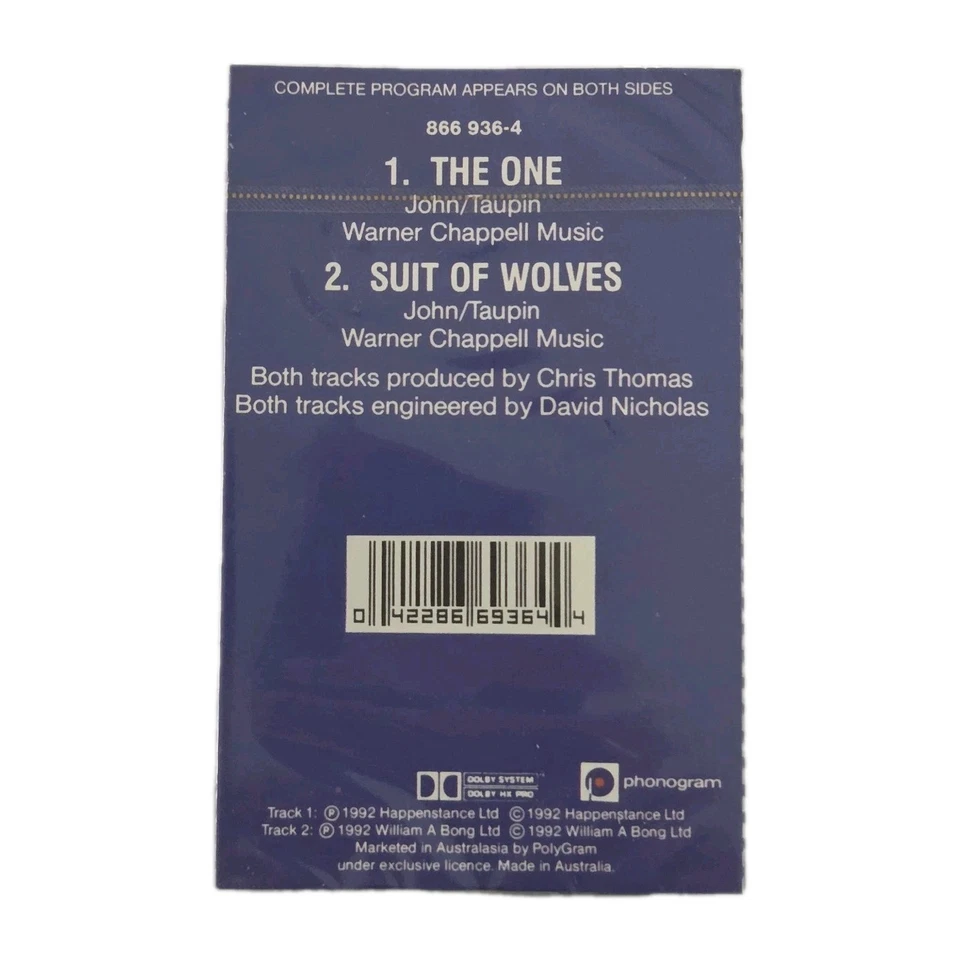 ELTON JOHN "The One/Suit Of Wolves" STILL SEALED AUSSIE 1992 CASSETTE SINGLE - Image 3 of 3