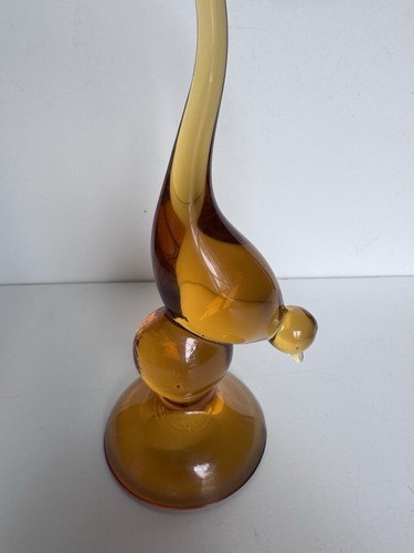 Vintage Mid Century Modern VIKING Glass Epic Amber Long Tailed Bird Display