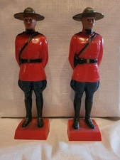 2 Vintage RCMP Royal Canadian Mounted Police Reliable Plastic Toy Figure 8"H