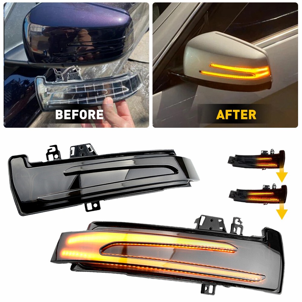 Pair Fit For Benz Rearview Light Side Mirror Smoked Lens Turn Signal Light EXXI