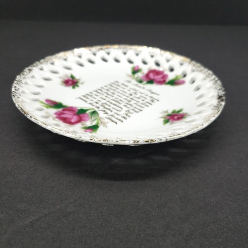 Vintage 5.75" The Lord's Prayer Decorative Plate with Gold Trim and Rose Design - Picture 5 of 9