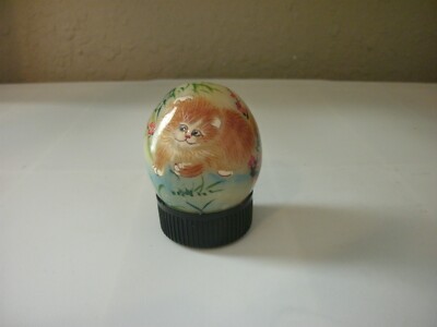 VINTAGE GREEN JADE (DARK YELLOW & WHITE) KITTY CAT HAND PAINTED EGGS (EUC)