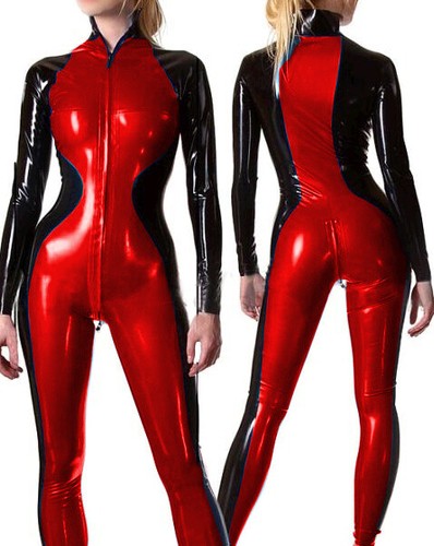Latex Racing Suit Handsome Bodysuit Red Black Rubber Sport Catsuit S-XXL 0.4mm