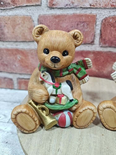 Home Interior Vintage Homco Christmas Teddy Bears Pair 5251 - Picture 2 of 7