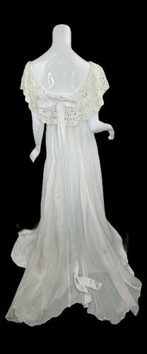 Vintage 1970's Miss Betsy Bridal Wedding Gown Size XS/S Floral Chiffon Crochet - Picture 4 of 11